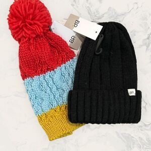 NWT Nordstrom BP. Bundle: Multicolor Knit Beanie, Black Knit Beanie - One Size